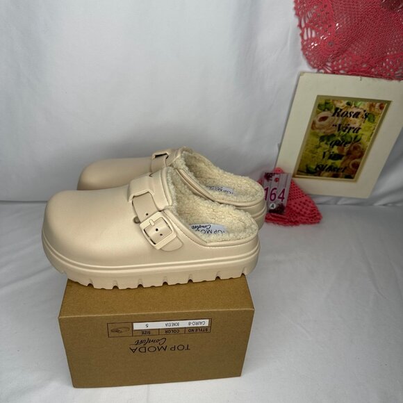 New In Box Cairo Bone Eva Chunky Platform Clogs with Fur Size 5 - Picture 3 of 10